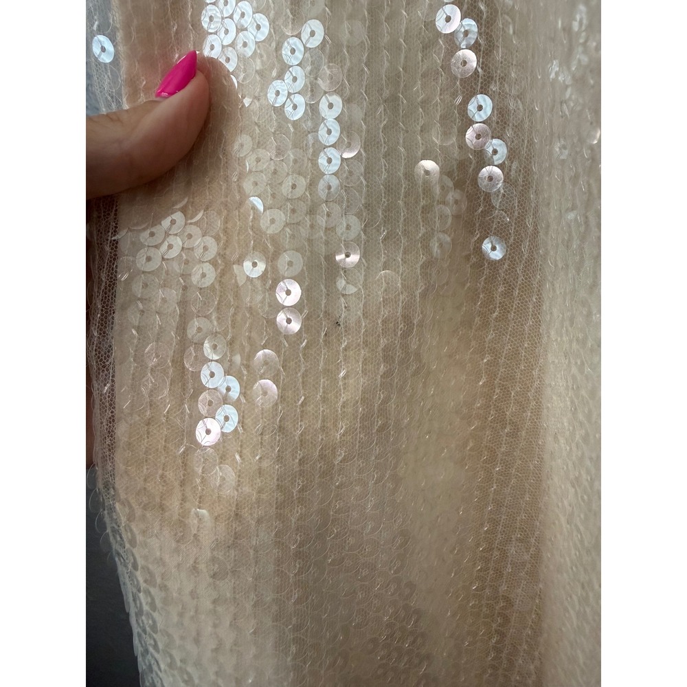 More To Come Revolve Ivory Sequin 2 Piece Sheer Button Down Shirt Pants Set M/L - Picture 6 of 11
